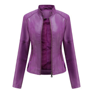 Women's Leather Jacket with Mandarin Collar | Stylish & Comfortable-Violet-S-State of Style