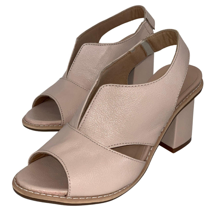 Women’s leather sandals with heel & comfort footbed – Selina-Beige-2.5-State of Style