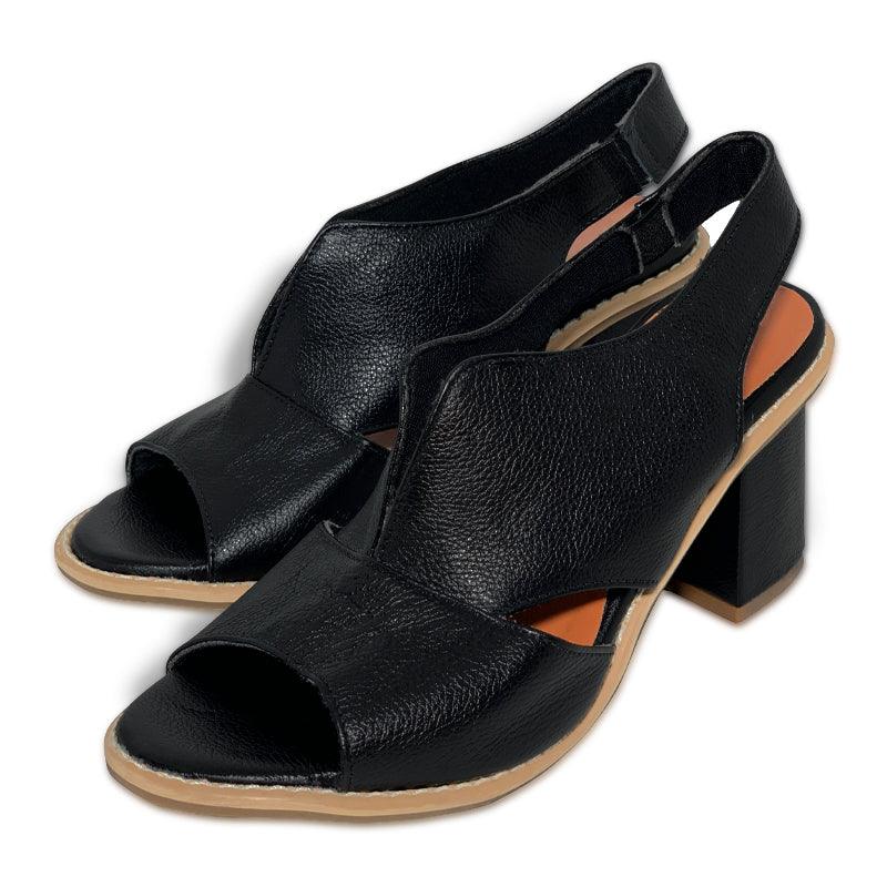 Women’s leather sandals with heel & comfort footbed – Selina-Beige-2.5-State of Style