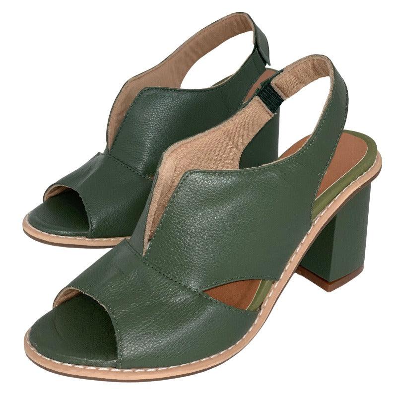 Women’s leather sandals with heel & comfort footbed – Selina-Beige-2.5-State of Style