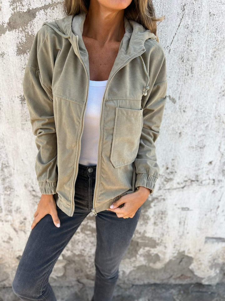 Women's leisure jacket with hood and zipper – Liana-Beige-S-State of Style