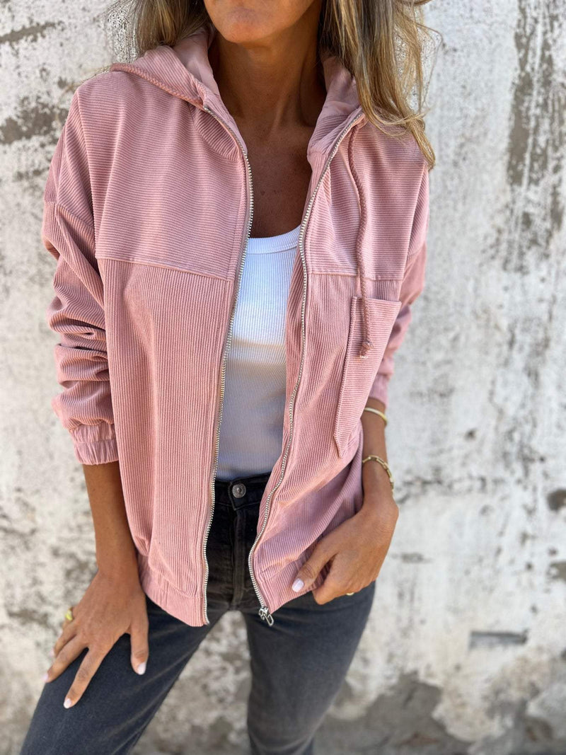 Women's leisure jacket with hood and zipper – Liana-Pink-S-State of Style