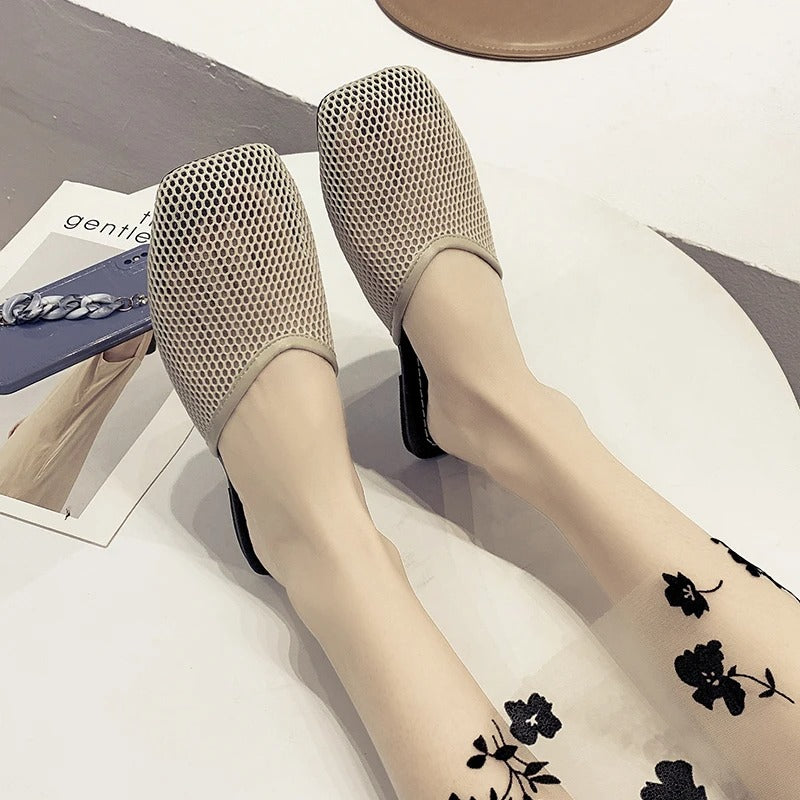 Women's mesh mules with closed toe - Odessa-Beige-3-State of Style