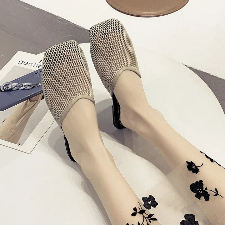 Women's mesh mules with closed toe - Odessa-Beige-3-State of Style