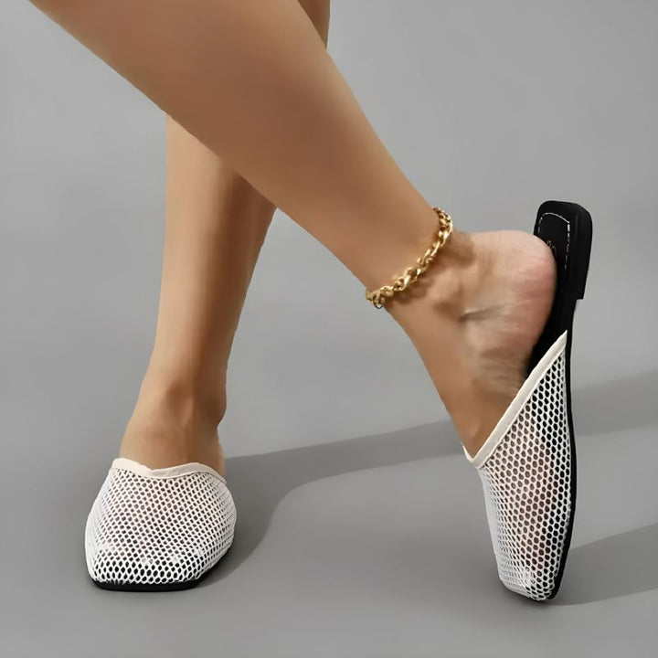 Women's mesh mules with closed toe - Odessa-White-3-State of Style