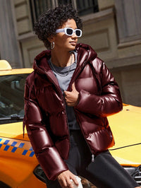 Women's Puffer Jacket with Hood - Isabelle-Burgundy-S-State of Style