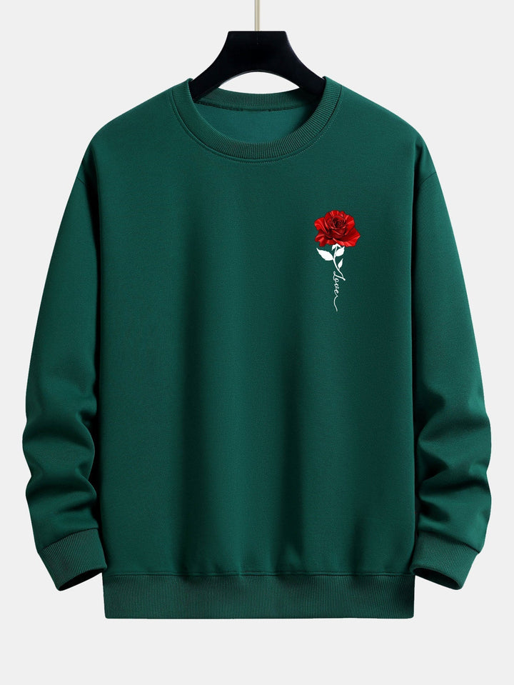 Women's Rose Print Sweatshirt - Amelia-Dark Green-S-State of Style