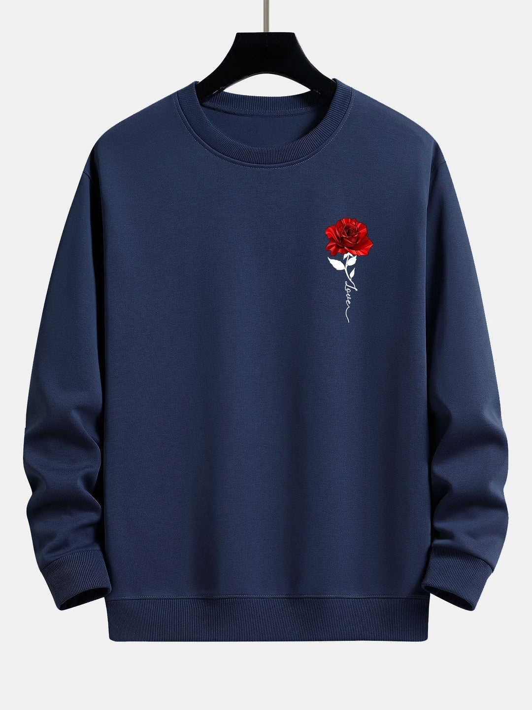Women's Rose Print Sweatshirt - Amelia-Navy Blue-S-State of Style