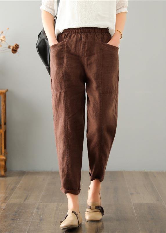 Women's summer trousers made of a linen-cotton blend with an elastic waistband - Clara-Brown-M-State of Style