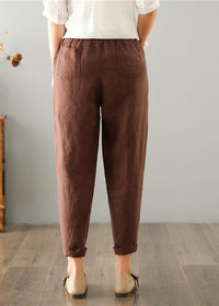 Women's summer trousers made of a linen-cotton blend with an elastic waistband - Clara-Brown-M-State of Style