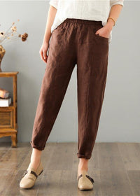 Women's summer trousers made of a linen-cotton blend with an elastic waistband - Clara-Brown-M-State of Style
