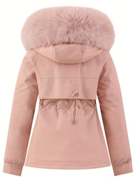 Women’s Winter Coat with Detachable Faux Fur Hood - Noëlle-Pink-XS-State of Style