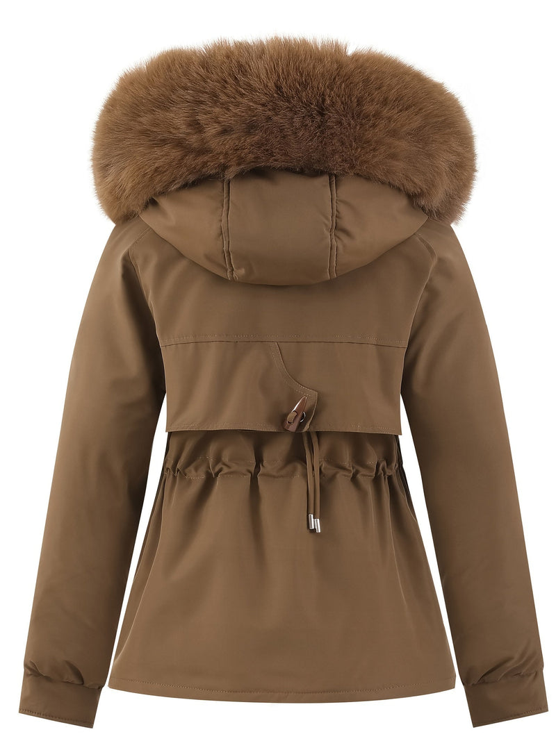 Women’s Winter Coat with Detachable Faux Fur Hood - Noëlle-Pink-XS-State of Style