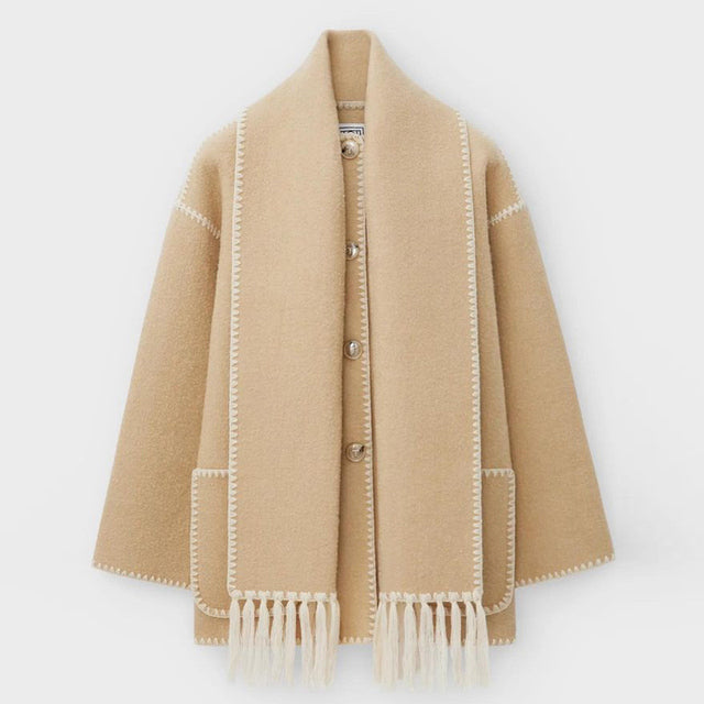 Women's Winter Coat with Scarf - Celeste-Beige-S-State of Style