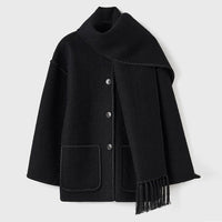 Women's Winter Coat with Scarf - Celeste-Black-S-State of Style