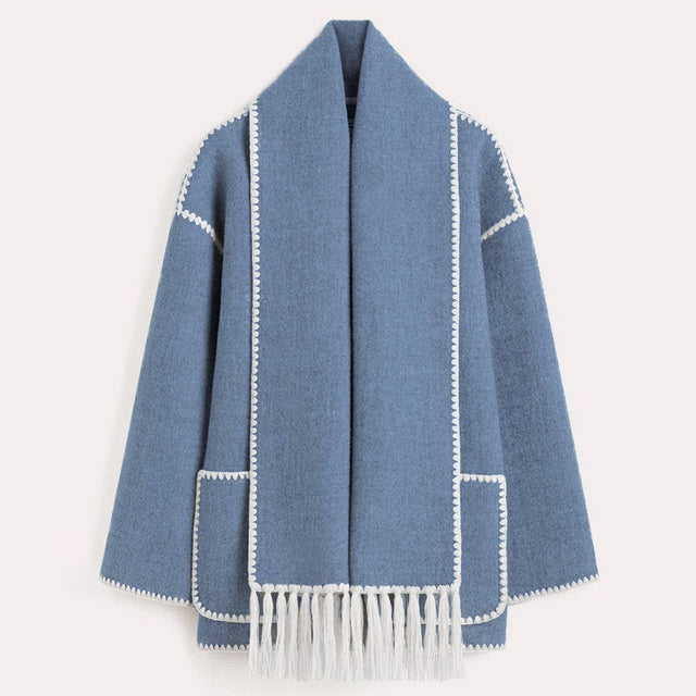 Women's Winter Coat with Scarf - Celeste-Blue-S-State of Style
