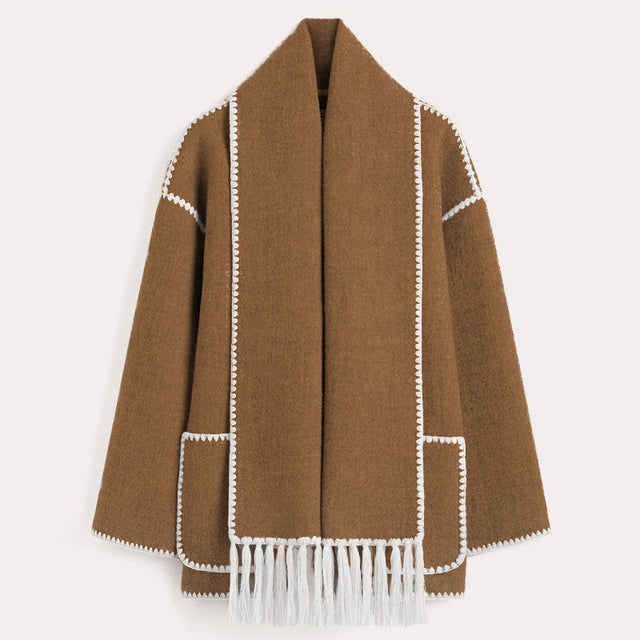 Women's Winter Coat with Scarf - Celeste-Brown-S-State of Style