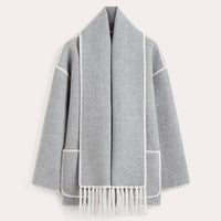 Women's Winter Coat with Scarf - Celeste-Light Grey-S-State of Style