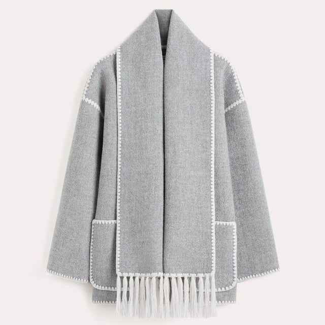 Women's Winter Coat with Scarf - Celeste-Light Grey-S-State of Style