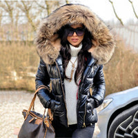 Women's Winter Down Jacket | Warm Hooded Coat-Black-Brown-S-State of Style