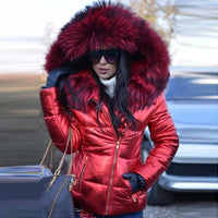 Women's Winter Down Jacket | Warm Hooded Coat-Red-M-State of Style