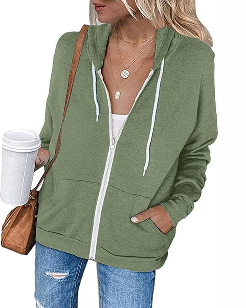 Women's Zipped Hoodie - Mila-Green-S-State of Style