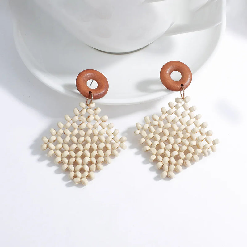Wood and Rattan Drop Earrings | Unique Handmade Jewellery-DIAMOND WHITE-State of Style