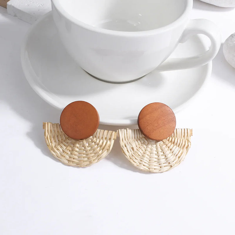 Wood and Rattan Drop Earrings | Unique Handmade Jewellery-FAN-State of Style