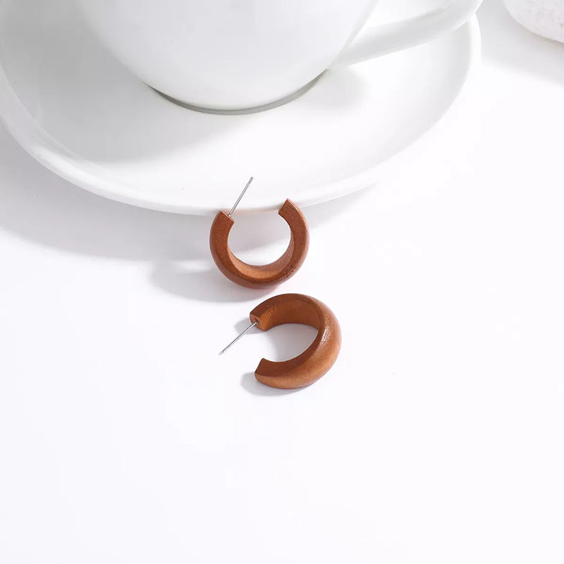 Wood and Rattan Drop Earrings | Unique Handmade Jewellery-HALF MOON-State of Style