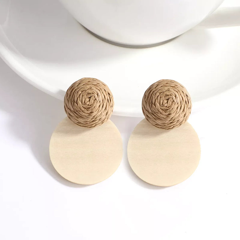 Wood and Rattan Drop Earrings | Unique Handmade Jewellery-ROUND 1-State of Style
