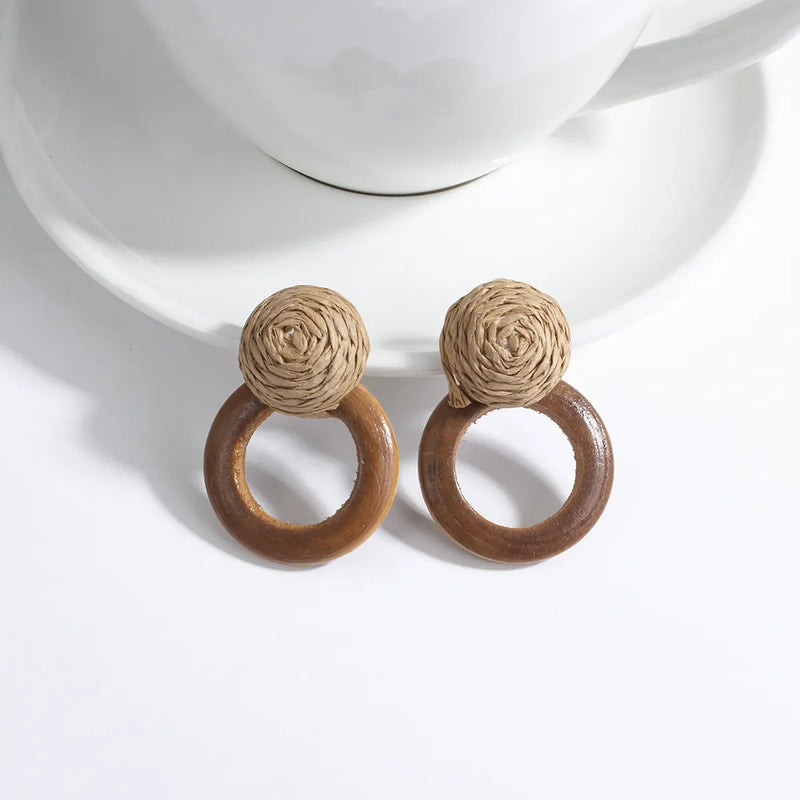 Wood and Rattan Drop Earrings | Unique Handmade Jewellery-ROUND 2-State of Style