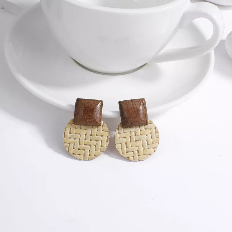 Wood and Rattan Drop Earrings | Unique Handmade Jewellery-ROUND 3-State of Style
