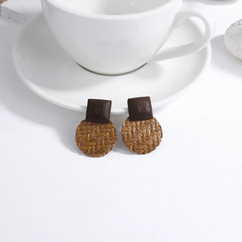 Wood and Rattan Drop Earrings | Unique Handmade Jewellery-ROUND 4-State of Style