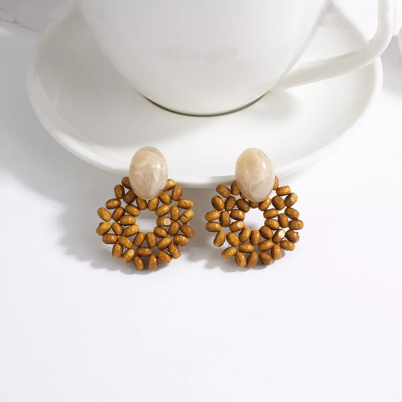 Wood and Rattan Drop Earrings | Unique Handmade Jewellery-ROUND 5-State of Style