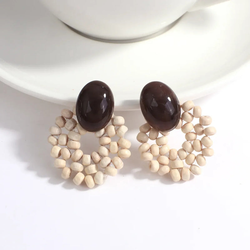 Wood and Rattan Drop Earrings | Unique Handmade Jewellery-ROUND 6-State of Style