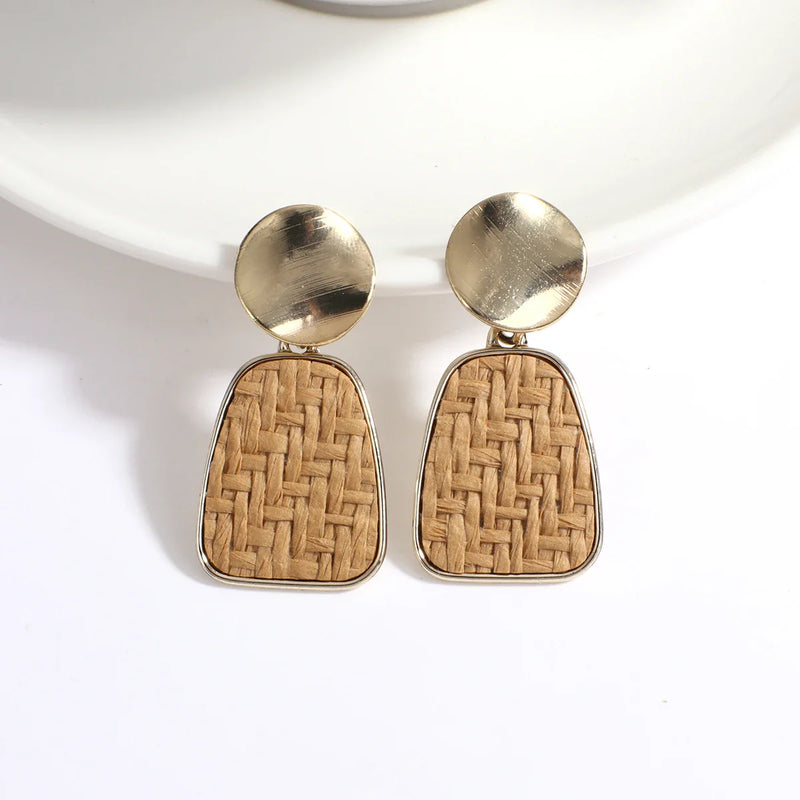 Wood and Rattan Drop Earrings | Unique Handmade Jewellery-ROUND 7-State of Style