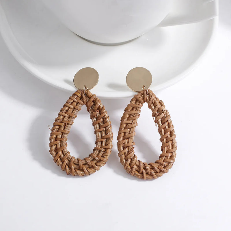 Wood and Rattan Drop Earrings | Unique Handmade Jewellery-TEARDROP 1-State of Style