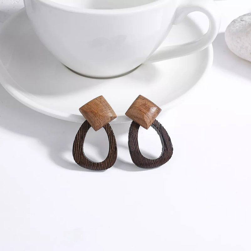 Wood and Rattan Drop Earrings | Unique Handmade Jewellery-TEARDROP 2-State of Style