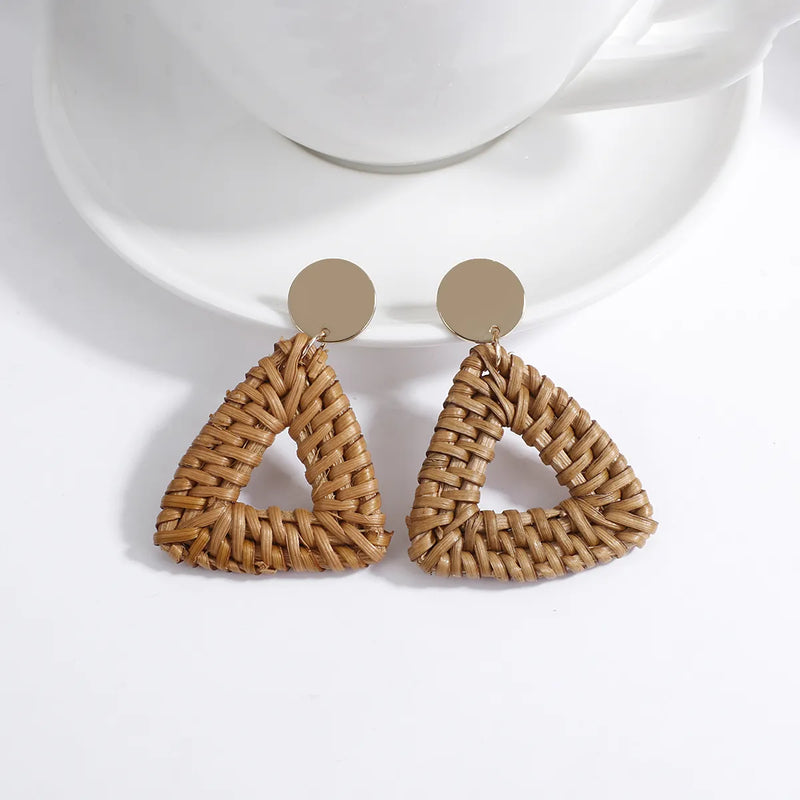 Wood and Rattan Drop Earrings | Unique Handmade Jewellery-TRIANGLE-State of Style