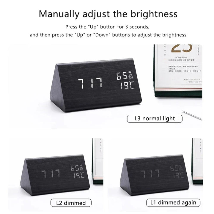 Wooden LED Clock with Voice Control - EcoClock-Black-block-State of Style