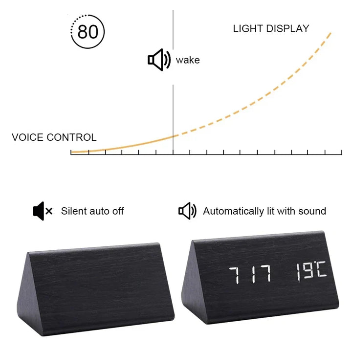 Wooden LED Clock with Voice Control - EcoClock-Black-block-State of Style
