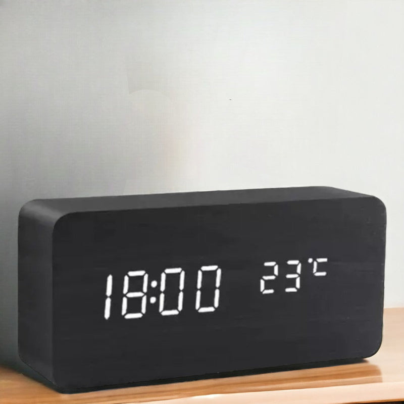 Wooden LED Clock with Voice Control - EcoClock-Black-block-State of Style