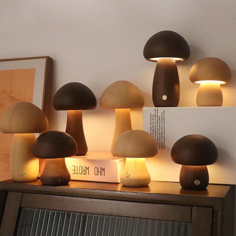 Wooden Mushroom LED Night Light - GlowShroom-Walnut Colour-A-State of Style