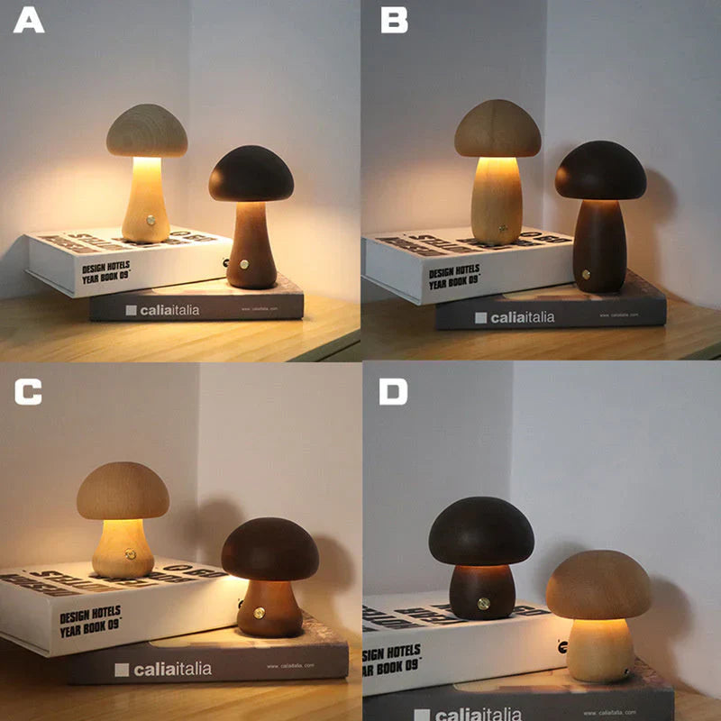 Wooden Mushroom LED Night Light - GlowShroom-Walnut Colour-A-State of Style