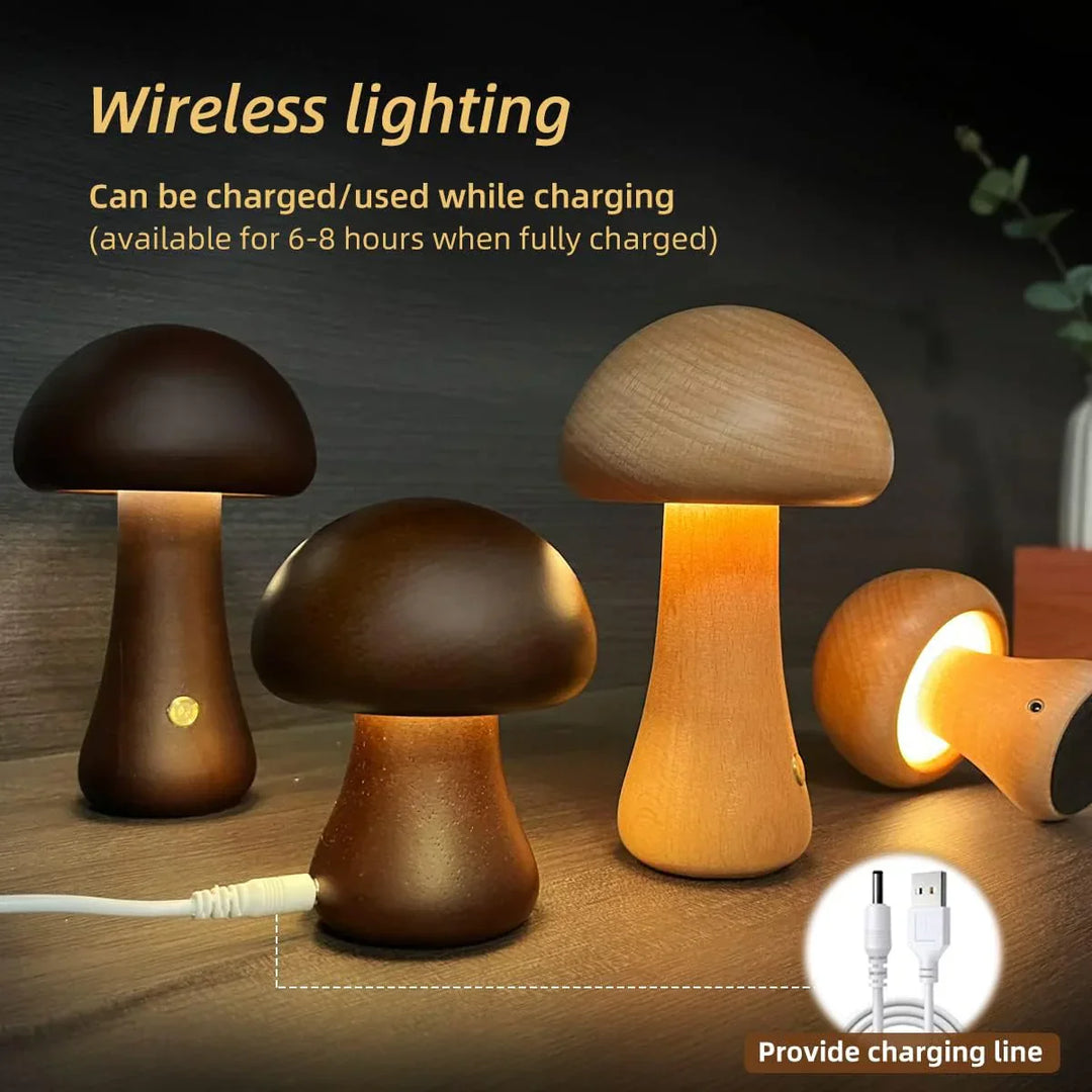 Wooden Mushroom LED Night Light - GlowShroom-Walnut Colour-A-State of Style