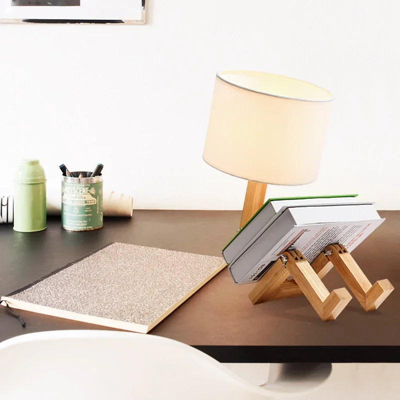 Wooden Table Lamp with Book Holder - RutanFlex-Table Lamp-State of Style