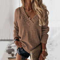 Wool V-Neck Jumper for Women – Luna-Brown-S-State of Style