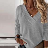Wool V-Neck Jumper for Women – Luna-Grey-S-State of Style