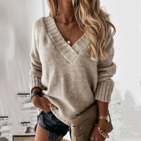 Wool V-Neck Jumper for Women – Luna-Khaki-S-State of Style