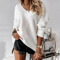 Wool V-Neck Jumper for Women – Luna-White-S-State of Style